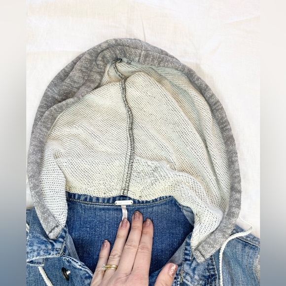 Free People Blue Hooded Distressed Denim Jean Jacket - Picture 11 of 16